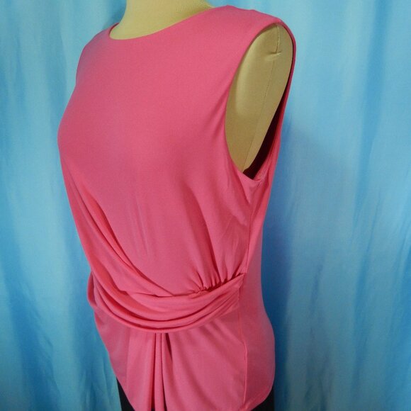 Calvin Klein Sleeveless Top Hot Pink Ruched Waist Blouse Sz Large NWOT - Picture 2 of 11